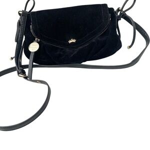 Y2K‎ Juicy Couture Greta Flap Black Velvet Crossbody Bag Leather Trim